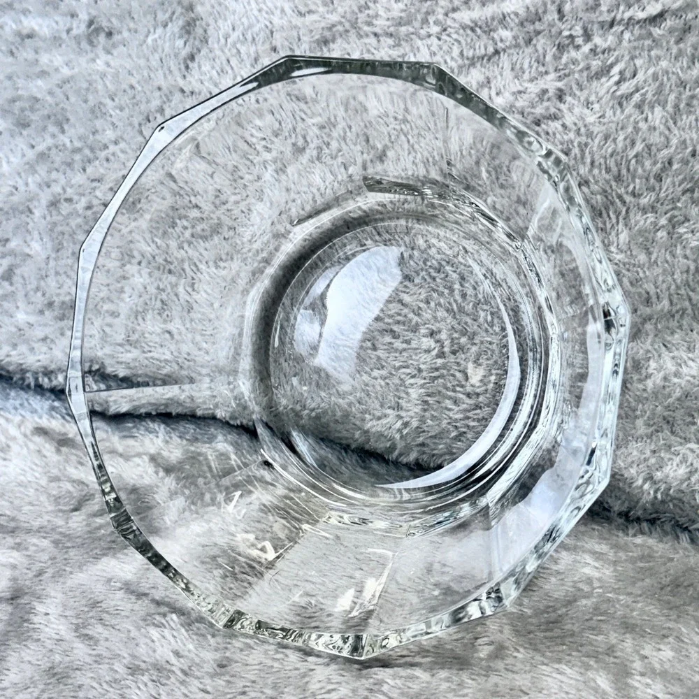 Bormioli Italy Octagonal Glass Bowl Serving Fruit Heavy Clear Faceted‎ Vintage